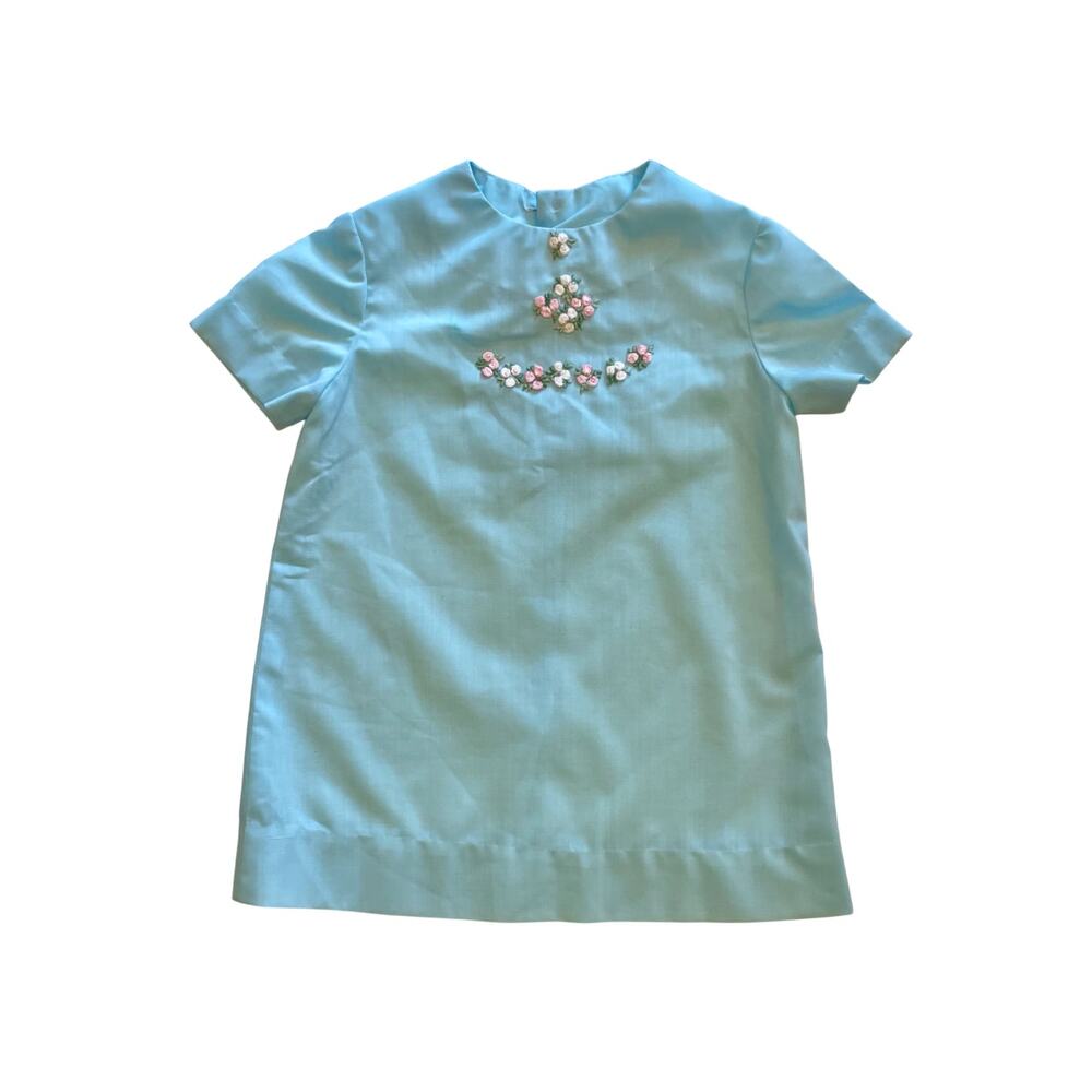 Vintage Childrens Toddlers Girls Blue Roses Dress 5
